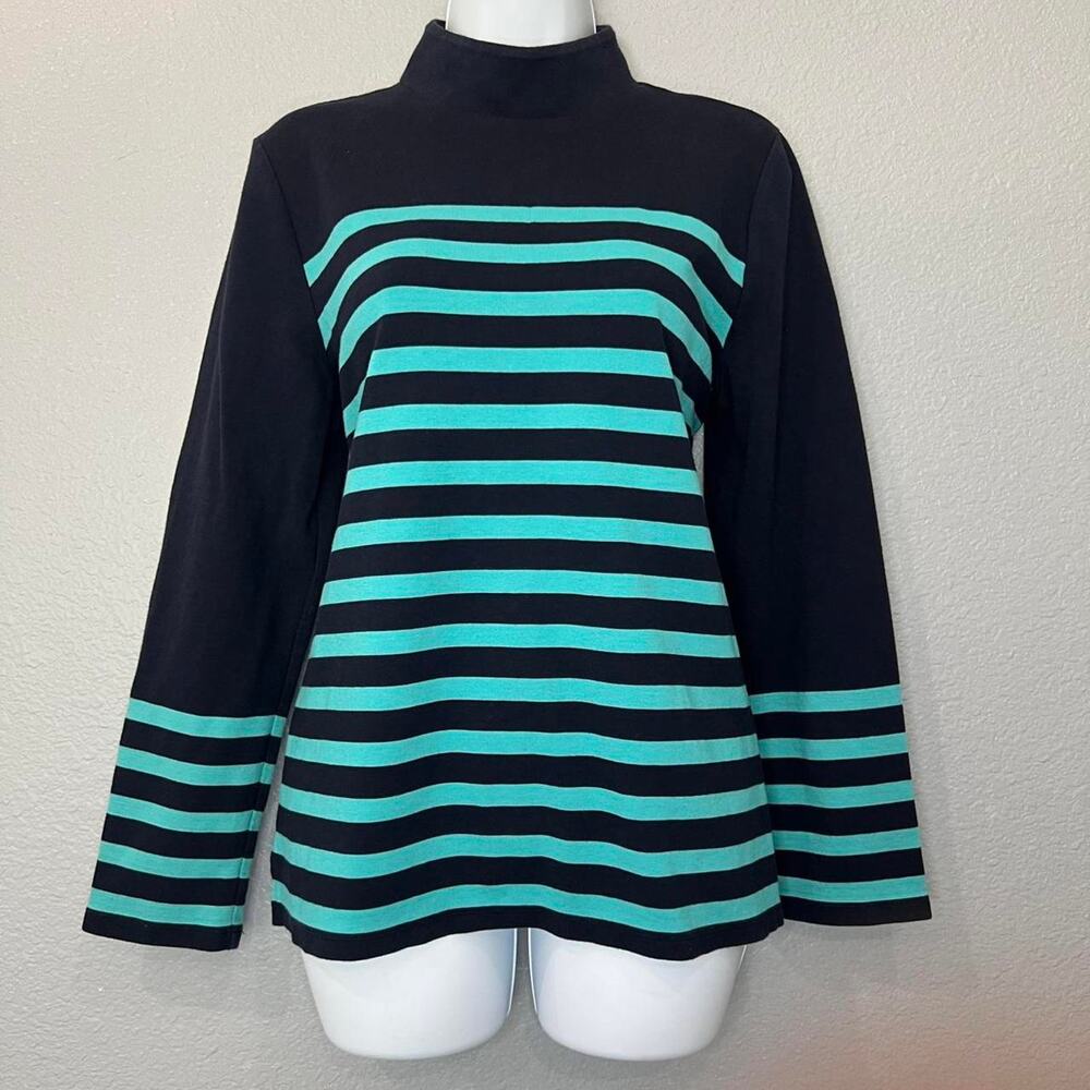 Talbots navy & teal striped mock neck sweater, size L